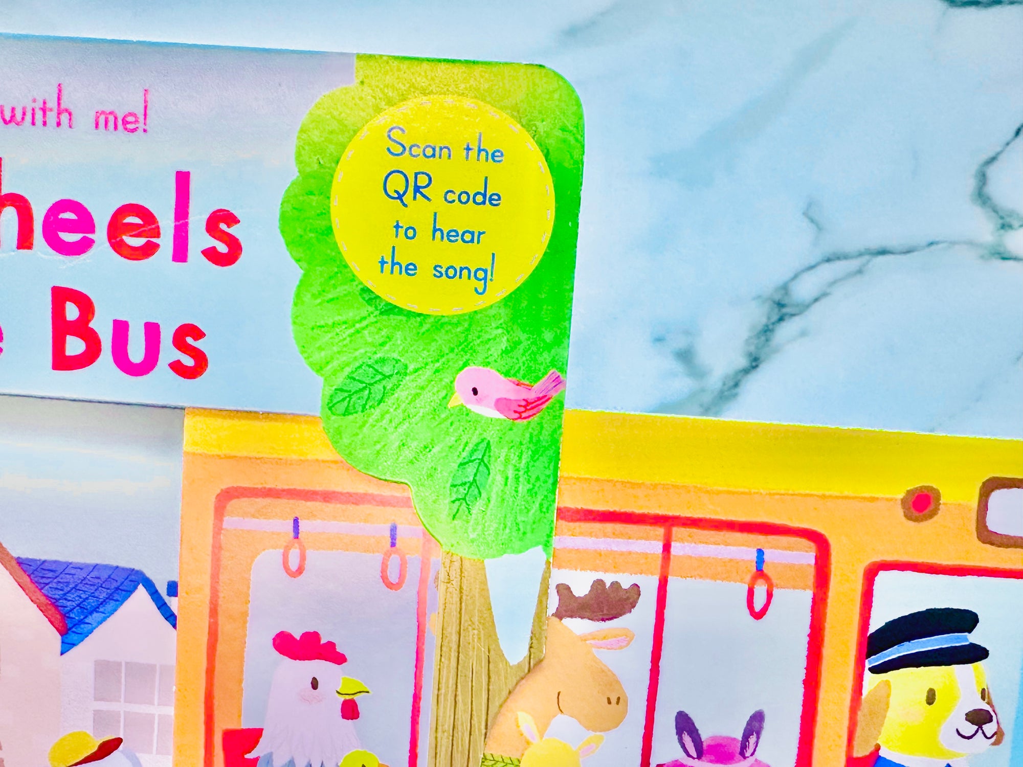 Wheels On The Bus Pull Push Slide With QR Code to Scan