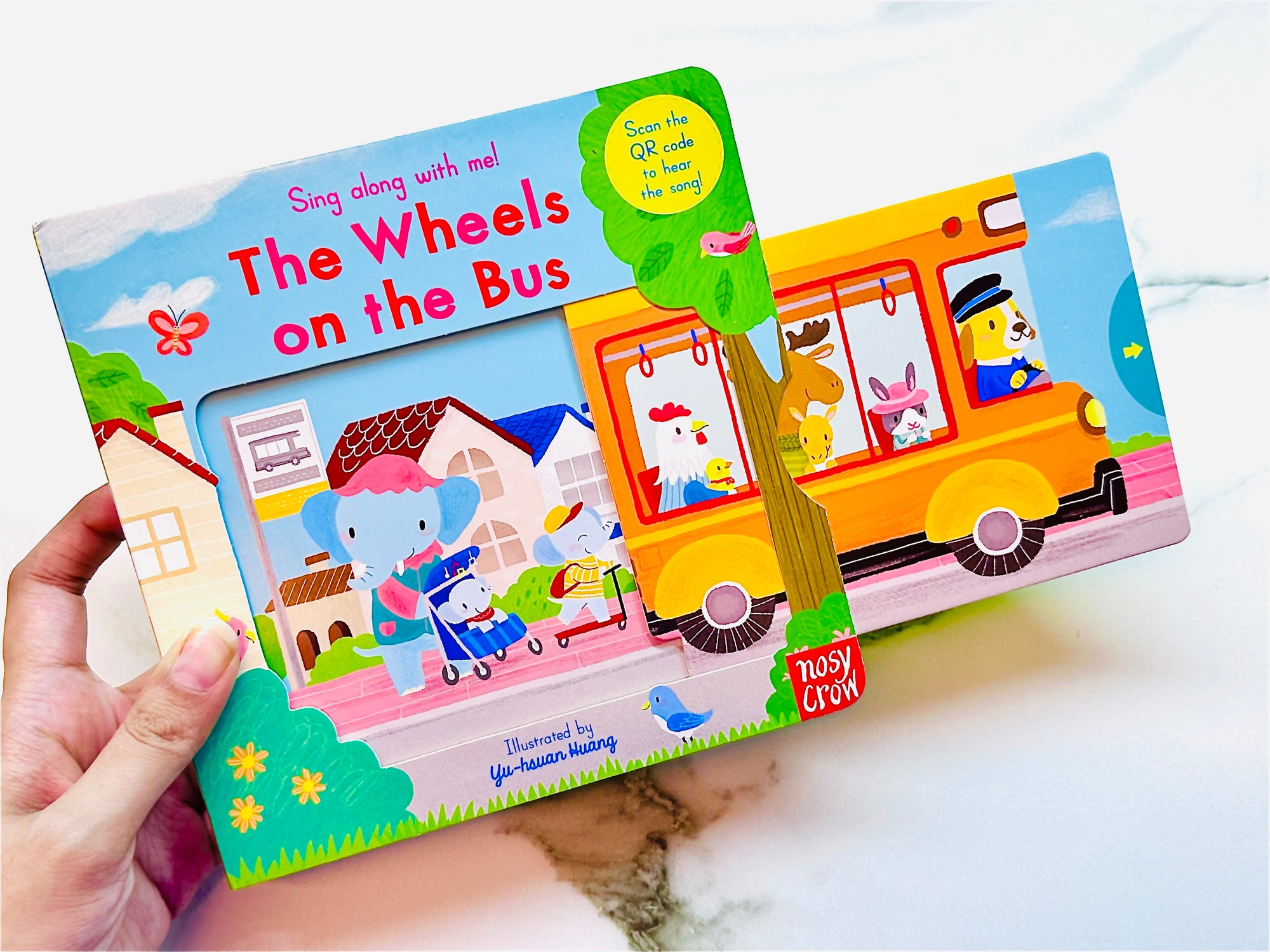 Wheels On The Bus Pull Push Slide With QR Code to Scan