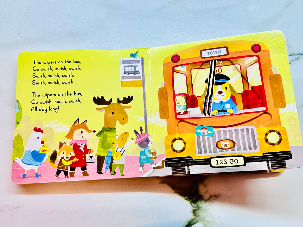 Wheels On The Bus Pull Push Slide With QR Code to Scan