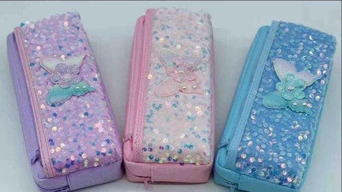 Blue Sequin Butterly Pencil Pouch