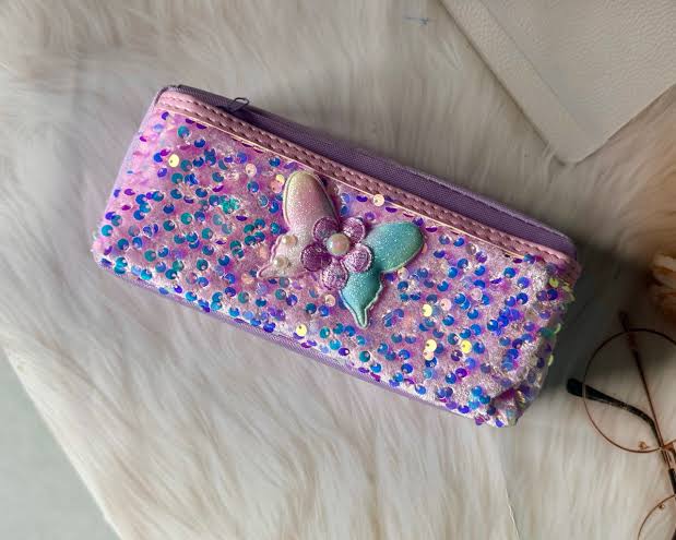 Pink Holographic Sequin Butterfly Pouch